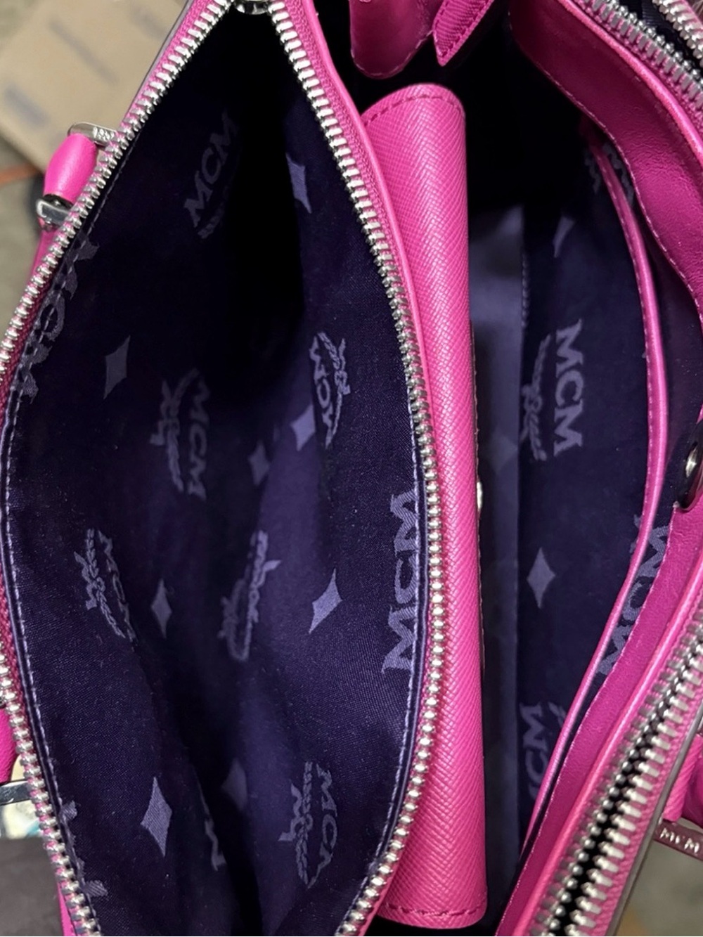 MCM Hot Pink Saffiano Leather Double Zip Satchel Crossbody Bag COA & Dust Bag - Picture 7 of 8